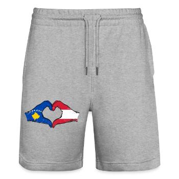 Kosovo Austria Flag Hands Heart Shape Used - Stanley/Stella Trainer Unisex Organic Jogging Shorts - heather grey - Front - Nik (191cm) & Marisol (170cm)
