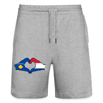 Kosovo Hollande Drapeau Mains Coeur Forme - Short de jogging bio TRAINER Stanley/Stella unisexe - gris chiné - Devant - Nik (191cm) & Marisol (170cm)