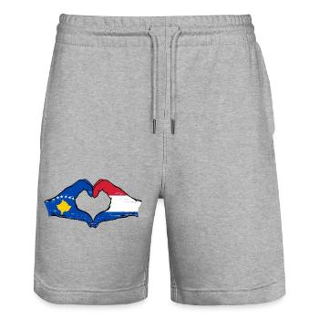 Kosovo Holland Flagge Hände Herzform used - Stanley/Stella Unisex Bio Joggingshorts Trainer  - Grau meliert - Vorne - Nik (191cm) & Marisol (170cm)