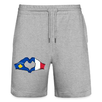 Kosovo Frankreich Flagge Hände Herzform - Stanley/Stella Unisex Bio Joggingshorts Trainer  - Grau meliert - Vorne - Nik (191cm) & Marisol (170cm)