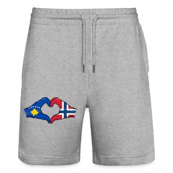 Kosovo Norwegen Flagge Hände Herzform used - Stanley/Stella Unisex Bio Joggingshorts Trainer  - Grau meliert - Vorne - Nik (191cm) & Marisol (170cm)