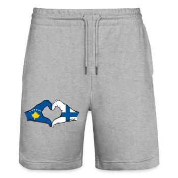 Kosovo Finnland Flagge Hände Herzform - Stanley/Stella Unisex Bio Joggingshorts Trainer  - Grau meliert - Vorne - Nik (191cm) & Marisol (170cm)
