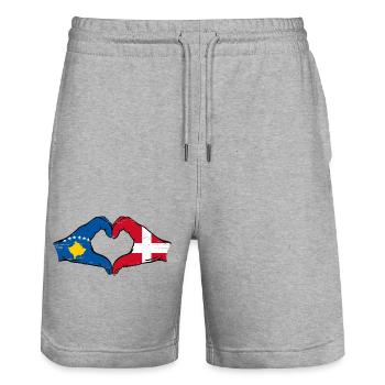 Kosovo Dänemark Flagge Hände Herzform used - Stanley/Stella Unisex Bio Joggingshorts Trainer  - Grau meliert - Vorne - Nik (191cm) & Marisol (170cm)