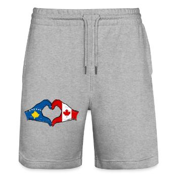 Kosovo Canada flag hands heart shape used - Stanley/Stella Trainer Unisex Organic Jogging Shorts - heather grey - Front - Nik (191cm) & Marisol (170cm)