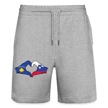 Kosovo Slowenien Flagge Hände Herzform - Stanley/Stella Unisex Bio Joggingshorts Trainer  - Grau meliert - Vorne - Nik (191cm) & Marisol (170cm)