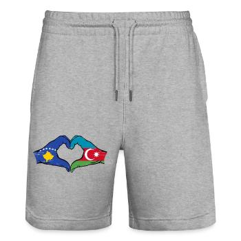 Kosovo Aserbaidschan Flagge Hände Herzform used - Stanley/Stella Unisex Bio Joggingshorts Trainer  - Grau meliert - Vorne - Nik (191cm) & Marisol (170cm)