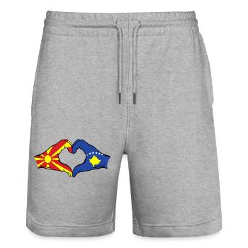 Mazedonien Kosovo Flagge Hände Herzform - Stanley/Stella Unisex Bio Joggingshorts Trainer  - Grau meliert - Vorne - Nik (191cm) & Marisol (170cm)