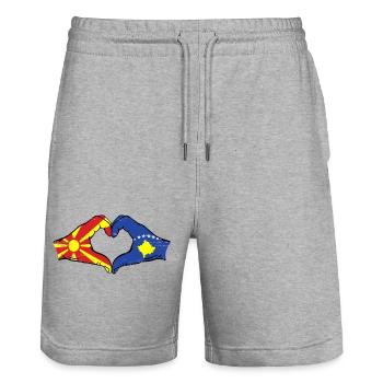 Mazedonien Kosovo Flagge Hände Herzform used - Stanley/Stella Unisex Bio Joggingshorts Trainer  - Grau meliert - Vorne - Nik (191cm) & Marisol (170cm)