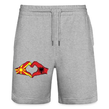 Macedonia Albania Flag Hands Heart Shape - Stanley/Stella Trainer Unisex Organic Jogging Shorts - heather grey - Front - Nik (191cm) & Marisol (170cm)