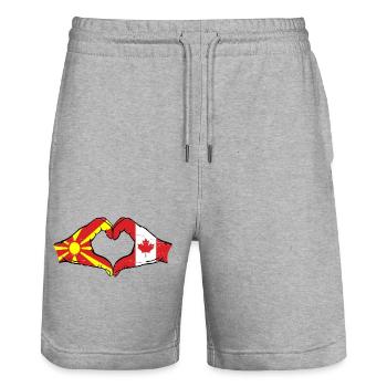 Mazedonien Kanada Flagge Hände Herzform used - Stanley/Stella Unisex Bio Joggingshorts Trainer  - Grau meliert - Vorne - Nik (191cm) & Marisol (170cm)