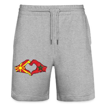 Macedonia Morocco flag hands heart shape used - Stanley/Stella Trainer Unisex Organic Jogging Shorts - heather grey - Front - Nik (191cm) & Marisol (170cm)