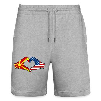 Macédoine États-Unis Drapeau Mains Coeur Forme - Short de jogging bio TRAINER Stanley/Stella unisexe - gris chiné - Devant - Nik (191cm) & Marisol (170cm)