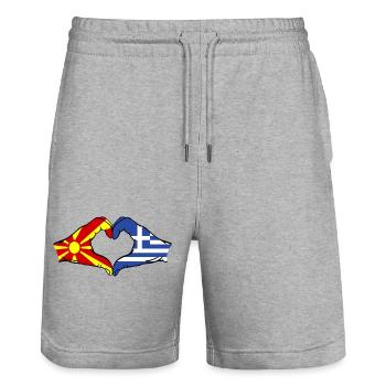 Mazedonien Griechenland Flagge Hände Herzform - Stanley/Stella Unisex Bio Joggingshorts Trainer  - Grau meliert - Vorne - Nik (191cm) & Marisol (170cm)