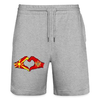 Mazedonien Montenegro Flagge Hände Herzform used - Stanley/Stella Unisex Bio Joggingshorts Trainer  - Grau meliert - Vorne - Nik (191cm) & Marisol (170cm)