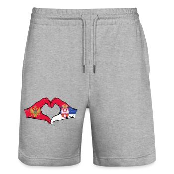 Montenegro Serbien Flagge Hände Herzform used - Stanley/Stella Unisex Bio Joggingshorts Trainer  - Grau meliert - Vorne - Nik (191cm) & Marisol (170cm)