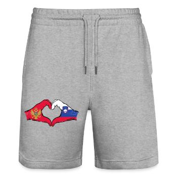 Montenegro Slowenien Flagge Hände Herzform used - Stanley/Stella Unisex Bio Joggingshorts Trainer  - Grau meliert - Vorne - Nik (191cm) & Marisol (170cm)
