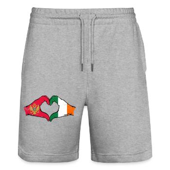 Monténégro Irlande Drapeau Mains Coeur Utilisé - Short de jogging bio TRAINER Stanley/Stella unisexe - gris chiné - Devant - Nik (191cm) & Marisol (170cm)