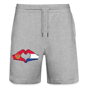 Montenegro Holland Flagge Hände Herzform - Stanley/Stella Unisex Bio Joggingshorts Trainer  - Grau meliert - Vorne - Nik (191cm) & Marisol (170cm)