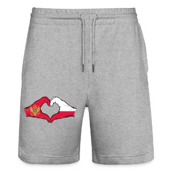 Montenegro Polen Flagge Hände Herzform used - Stanley/Stella Unisex Bio Joggingshorts Trainer  - Grau meliert - Vorne - Nik (191cm) & Marisol (170cm)
