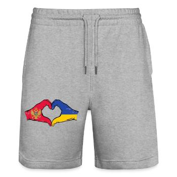 Montenegro Ukraine Flag Hands Heart Shape Used - Stanley/Stella Trainer Unisex Organic Jogging Shorts - heather grey - Front - Nik (191cm) & Marisol (170cm)