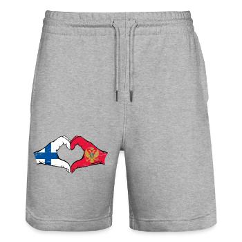 Finnland Montenegro Flagge Hände Herzform - Stanley/Stella Unisex Bio Joggingshorts Trainer  - Grau meliert - Vorne - Nik (191cm) & Marisol (170cm)