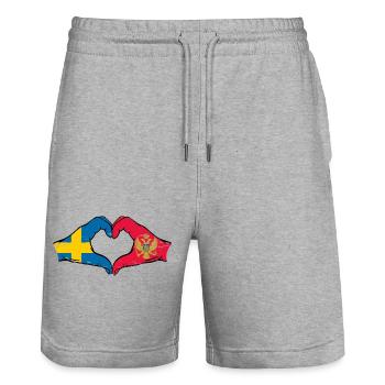 Schweden Montenegro Flagge Hände Herzform - Stanley/Stella Unisex Bio Joggingshorts Trainer  - Grau meliert - Vorne - Nik (191cm) & Marisol (170cm)