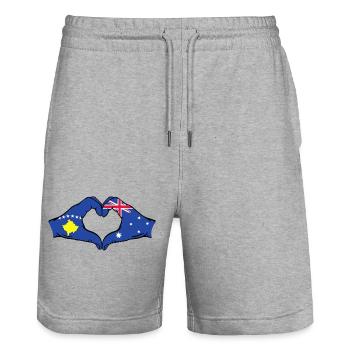 Kosovo Australien Flagge Hände Herzform - Stanley/Stella Unisex Bio Joggingshorts Trainer  - Grau meliert - Vorne - Nik (191cm) & Marisol (170cm)