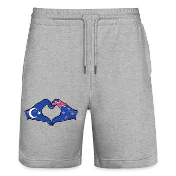 Drapeau ouïghour Nouvelle-Zélande mains forme de coeur utilisé - Short de jogging bio TRAINER Stanley/Stella unisexe - gris chiné - Devant - Nik (191cm) & Marisol (170cm)