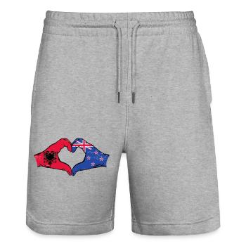 Albania New Zealand Flag Hands Heart Shape Used - Stanley/Stella Trainer Unisex Organic Jogging Shorts - heather grey - Front - Nik (191cm) & Marisol (170cm)