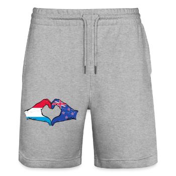 Luxembourg Drapeau de la Nouvelle-Zélande Aiguilles Coeur Utilisé - Short de jogging bio TRAINER Stanley/Stella unisexe - gris chiné - Devant - Nik (191cm) & Marisol (170cm)