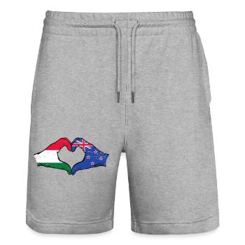 Hongrie Nouvelle-Zélande drapeau mains coeur utilisé - Short de jogging bio TRAINER Stanley/Stella unisexe - gris chiné - Devant - Nik (191cm) & Marisol (170cm)