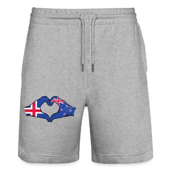 Islande Nouvelle-Zélande drapeau mains coeur utilisé - Short de jogging bio TRAINER Stanley/Stella unisexe - gris chiné - Devant - Nik (191cm) & Marisol (170cm)