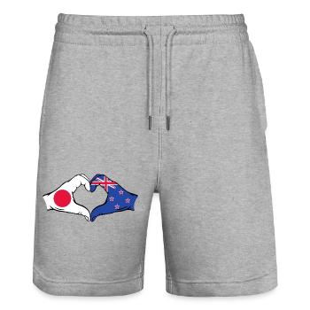 Drapeau du Japon Nouvelle-Zélande Mains Forme Coeur - Short de jogging bio TRAINER Stanley/Stella unisexe - gris chiné - Devant - Nik (191cm) & Marisol (170cm)