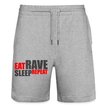 Eat Sleep Rave Repeat Essen Schlafen Raven Spruch - Stanley/Stella Unisex Bio Joggingshorts Trainer  - Grau meliert - Vorne - Nik (191cm) & Marisol (170cm)