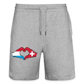 Luxembourg Suisse Drapeau Mains Coeur Forme Utilisé - Short de jogging bio TRAINER Stanley/Stella unisexe - gris chiné - Devant - Nik (191cm) & Marisol (170cm)