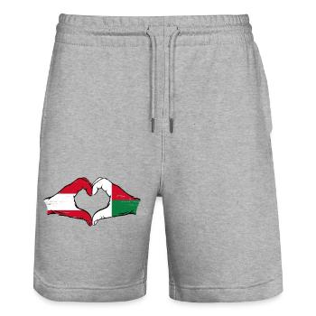 Austria Madagascar Flag Hands Heart Shape Used - Stanley/Stella Trainer Unisex Organic Jogging Shorts - heather grey - Front - Nik (191cm) & Marisol (170cm)