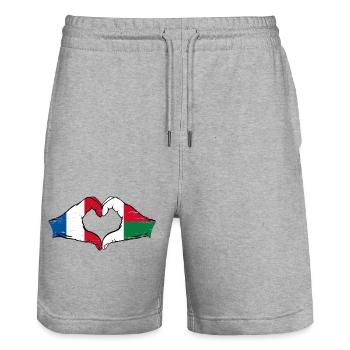 Frankreich Madagaskar Flagge Hände Herzform used - Stanley/Stella Unisex Bio Joggingshorts Trainer  - Grau meliert - Vorne - Nik (191cm) & Marisol (170cm)