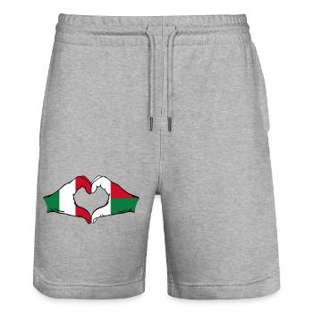 Italien Madagaskar Flagge Hände Herzform - Stanley/Stella Unisex Bio Joggingshorts Trainer  - Grau meliert - Vorne - Nik (191cm) & Marisol (170cm)