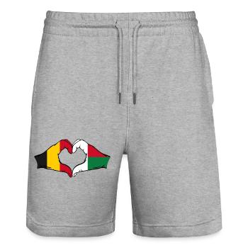Belgien Madagaskar Flagge Hände Herzform - Stanley/Stella Unisex Bio Joggingshorts Trainer  - Grau meliert - Vorne - Nik (191cm) & Marisol (170cm)