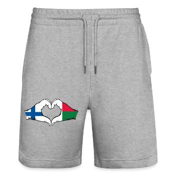 Finlande Madagascar Drapeau Mains Coeur Forme - Short de jogging bio TRAINER Stanley/Stella unisexe - gris chiné - Devant - Nik (191cm) & Marisol (170cm)