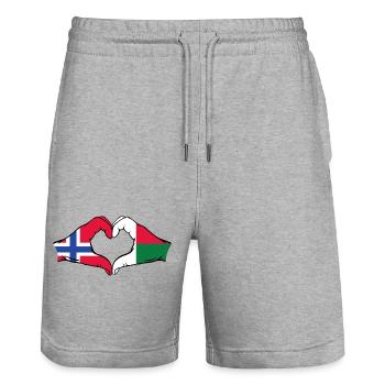 Norvège Madagascar Drapeau Mains Coeur Forme - Short de jogging bio TRAINER Stanley/Stella unisexe - gris chiné - Devant - Nik (191cm) & Marisol (170cm)