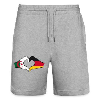 Algeria Germany Flag Hands Heart Shape - Stanley/Stella Trainer Unisex Organic Jogging Shorts - heather grey - Front - Nik (191cm) & Marisol (170cm)