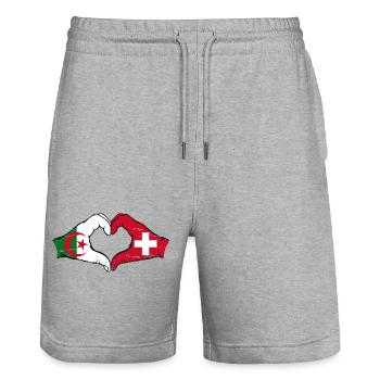 Algérie Suisse drapeau mains forme de coeur utilisé - Short de jogging bio TRAINER Stanley/Stella unisexe - gris chiné - Devant - Nik (191cm) & Marisol (170cm)