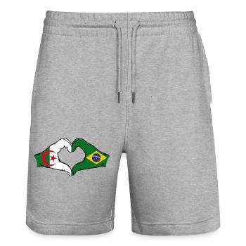 Algérie Brésil Drapeau Mains Coeur Forme - Short de jogging bio TRAINER Stanley/Stella unisexe - gris chiné - Devant - Nik (191cm) & Marisol (170cm)