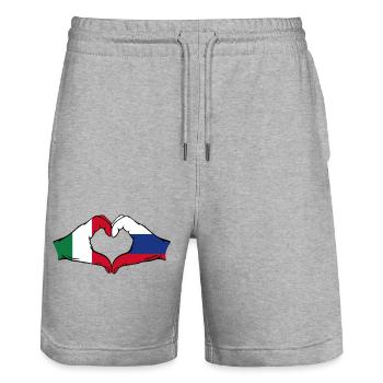 Italien Russland Hände Herzform - Stanley/Stella Unisex Bio Joggingshorts Trainer  - Grau meliert - Vorne - Nik (191cm) & Marisol (170cm)