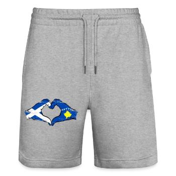 Schottland kosovo Hände Herzform used - Stanley/Stella Unisex Bio Joggingshorts Trainer  - Grau meliert - Vorne - Nik (191cm) & Marisol (170cm)