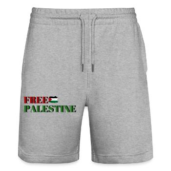 FREE PALESTINE FOR EVER - Stanley/Stella Trainer Unisex Organic Jogging Shorts - heather grey - Front - Nik (191cm) & Marisol (170cm)