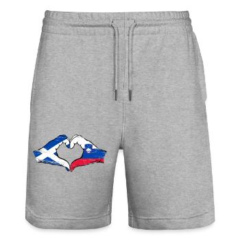 Scotland Slovenia Hands Heart Shape Used - Stanley/Stella Trainer Unisex Organic Jogging Shorts - heather grey - Front - Nik (191cm) & Marisol (170cm)