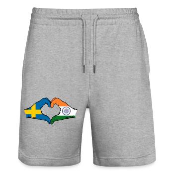 Suède Inde mains en forme de cœur - Short de jogging bio TRAINER Stanley/Stella unisexe - gris chiné - Devant - Nik (191cm) & Marisol (170cm)