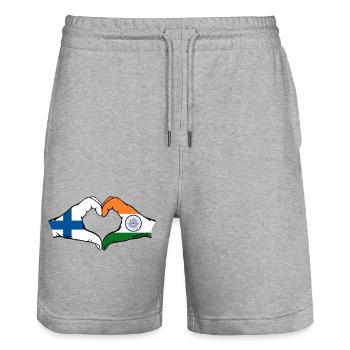 Finlande Inde mains forme de cœur - Short de jogging bio TRAINER Stanley/Stella unisexe - gris chiné - Devant - Nik (191cm) & Marisol (170cm)